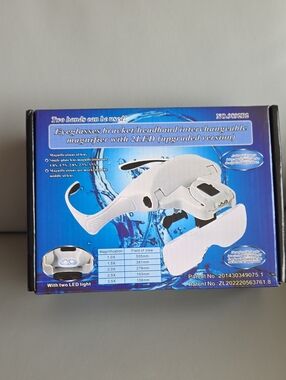 White Eyeglasses Bracket With Interchangeable Magnifier + 2 LED Lights NWT